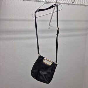 Maje Paris Structured Leather Handbag – Black – Gold Handle – Crossbody/Shoulder